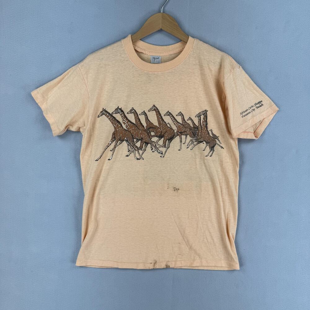 Vintage Giraffe Shirt Mens XL Orange African Curio Shoppe Platinum T's 80s